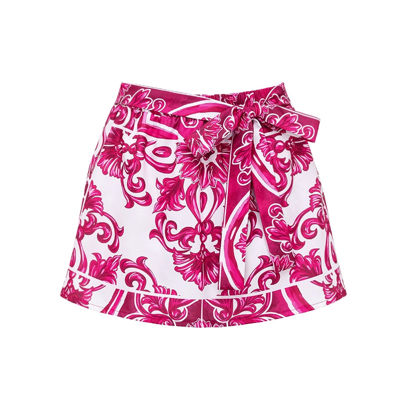 Sling Classic Majolica Series Pattern Print One Piece Swimsuit and Skirt or Shorts