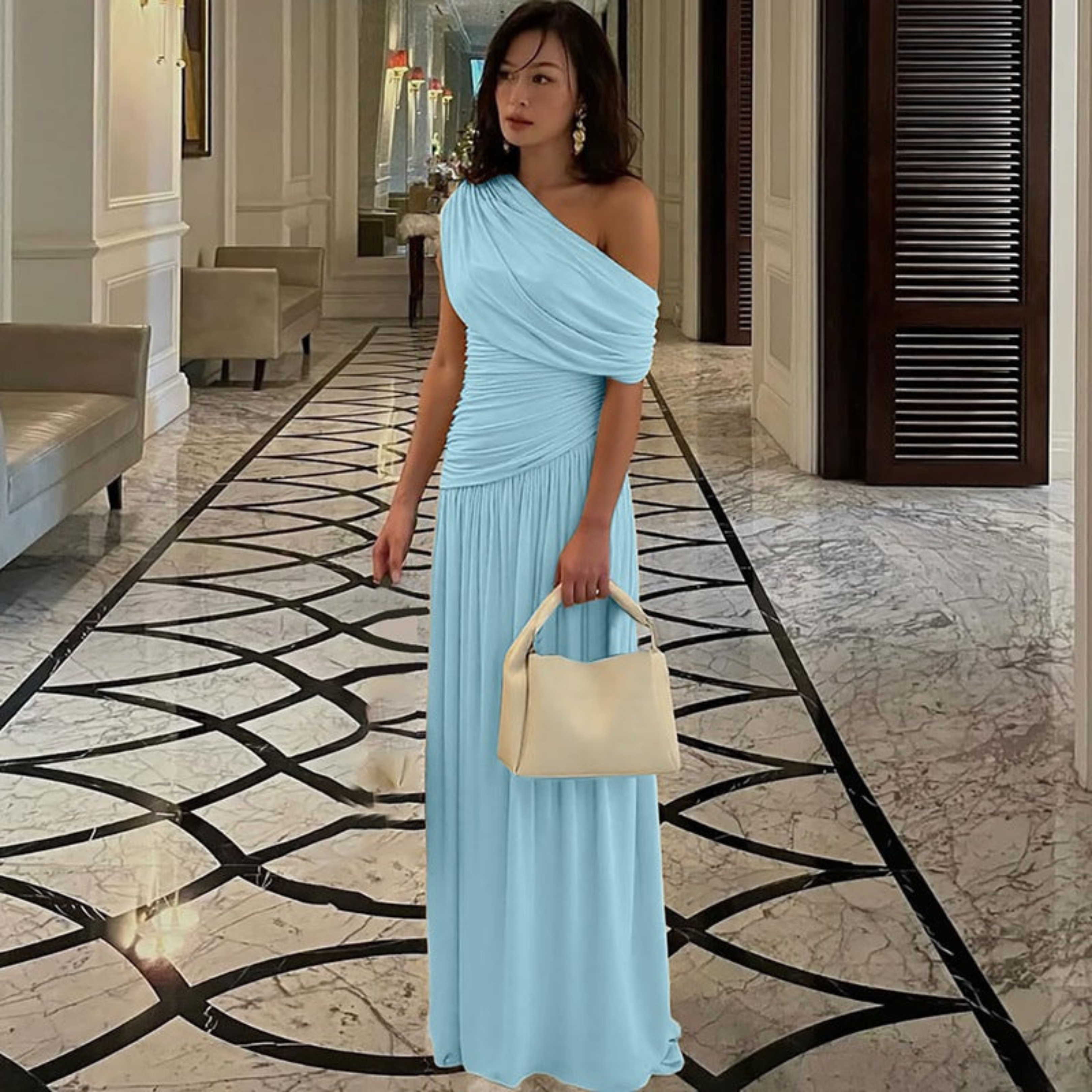 SHINA™ - Elegant One Shoulder Evening Maxi Dress
