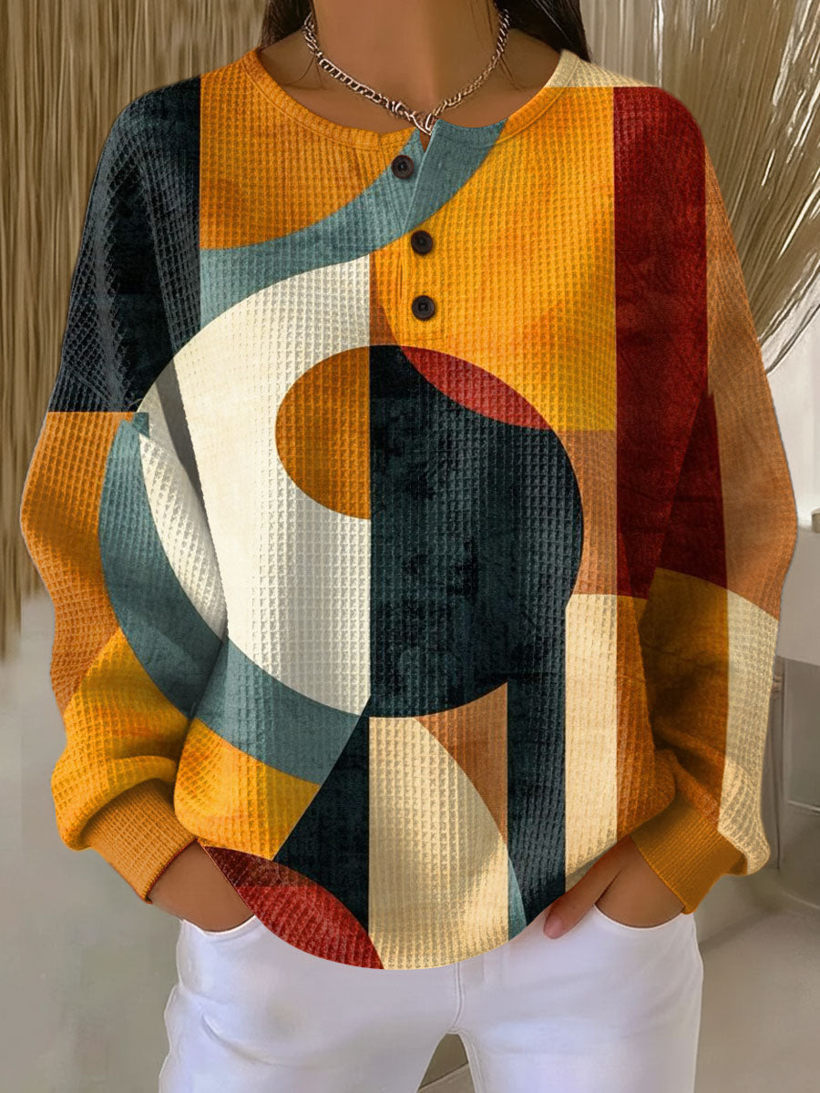 Lauren™ - Waffle sweater with geometric pattern