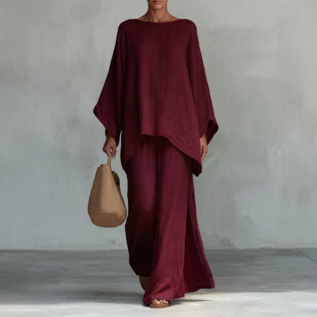 Cristina™ | Two-piece set with long sleeves and wide-leg pants