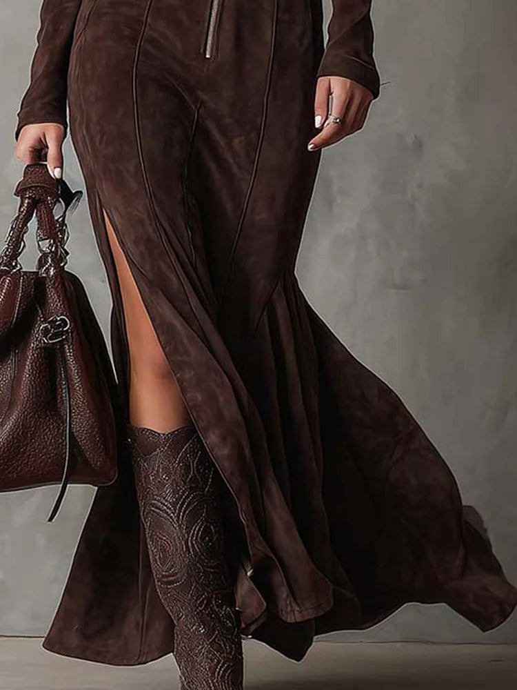 Alessia - long suede dress