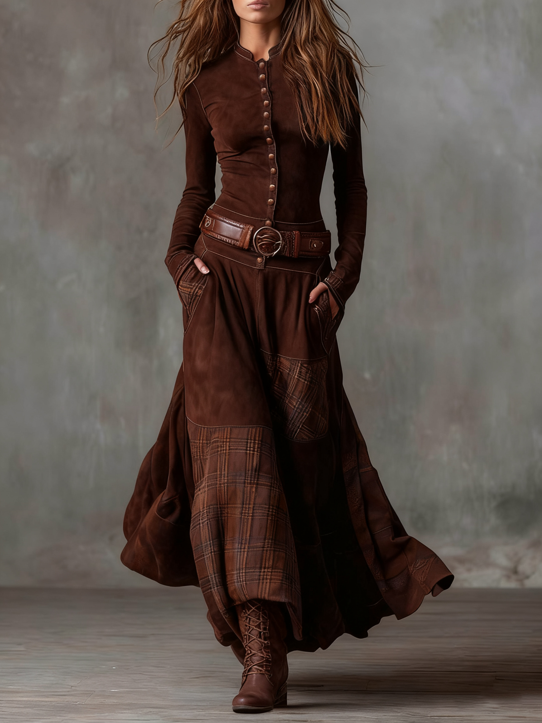 Amanda | Suede maxi dress with belt