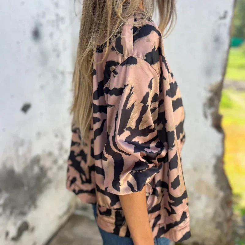 Maríssa -Maria - Zebra Print Zip-Up Bomber Jacket