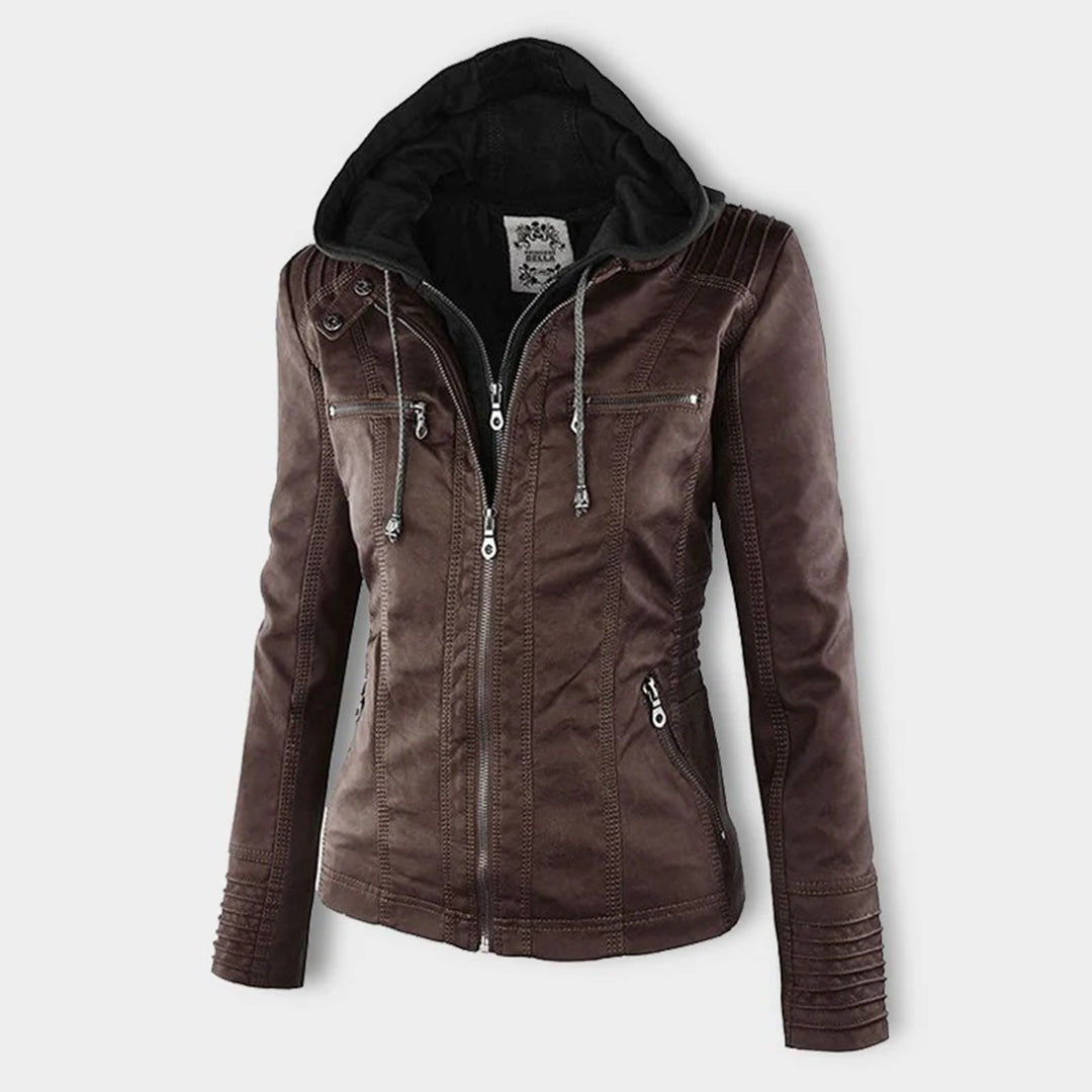 Pia | Modern leather jacket with hood