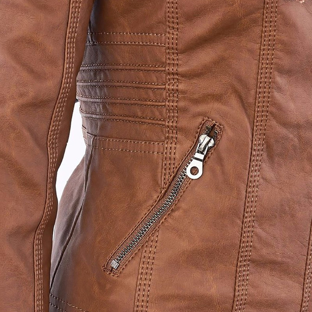 Pia | Modern leather jacket with hood