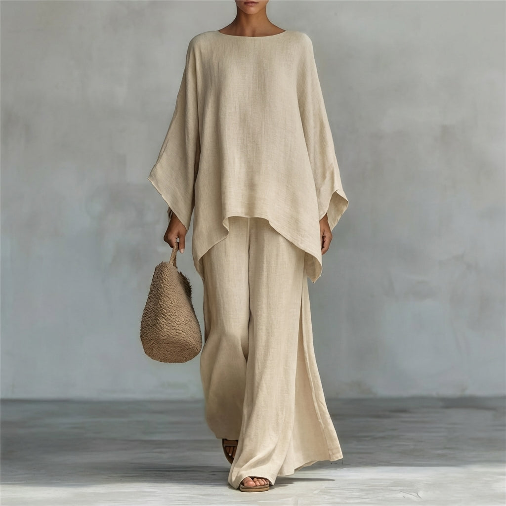 Cristina™ | Two-piece set with long sleeves and wide-leg pants