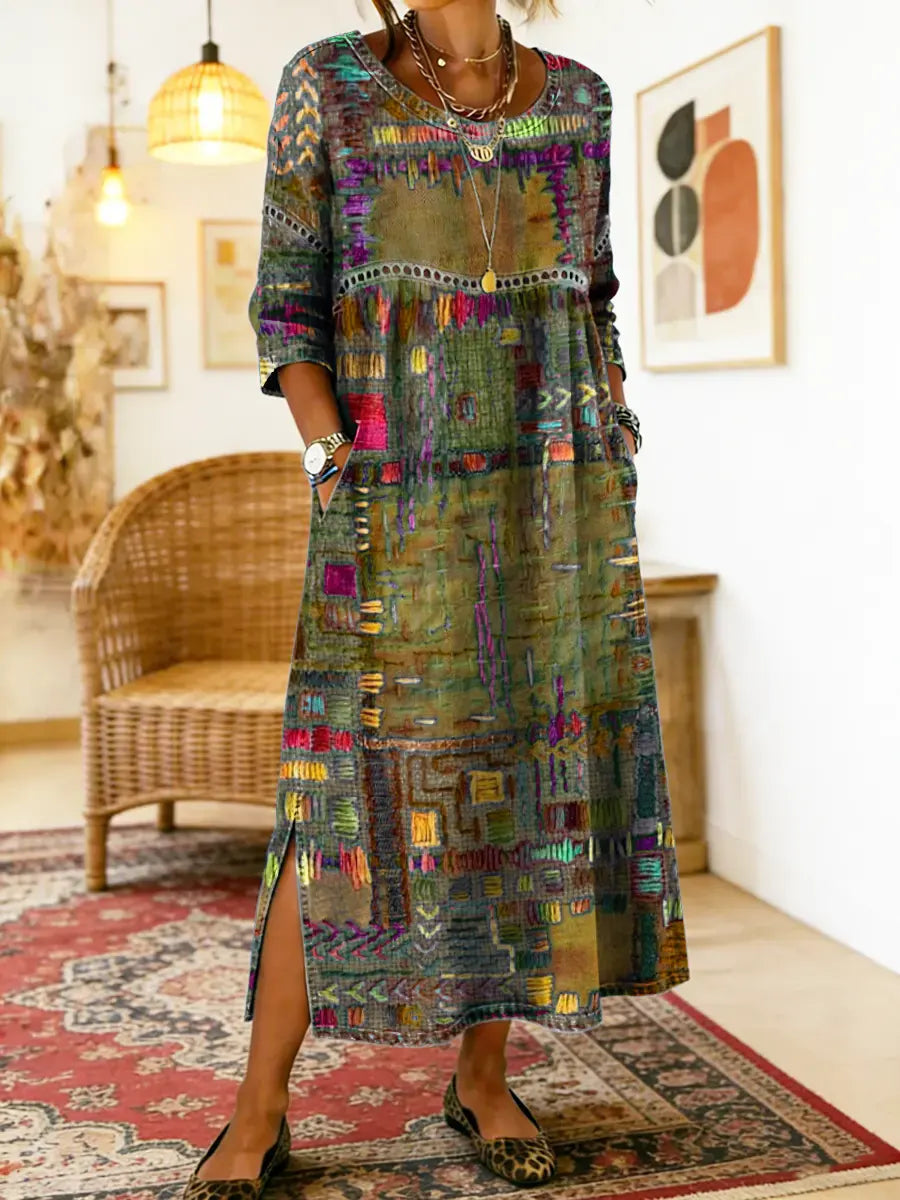 Manuela™ | Comfortable Denim Dress with Ethnic Patchwork